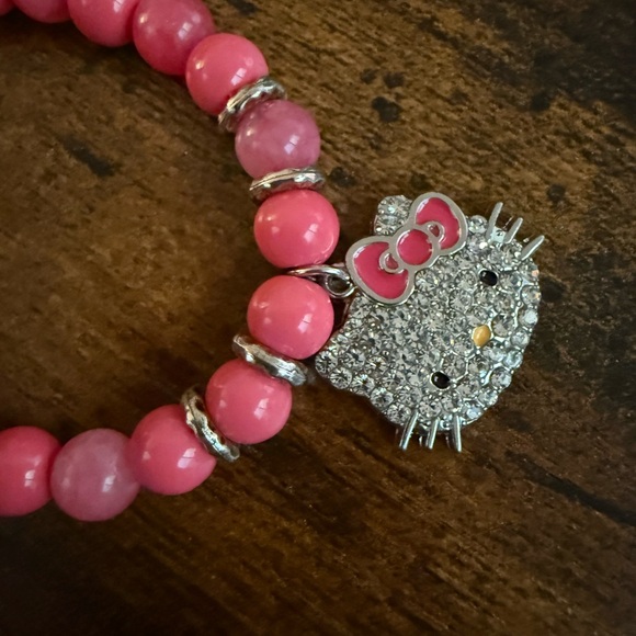 Hello Kitty Sparkling Pink Charm Rhodonite Gemstone Bracelet! - Picture 1 of 6